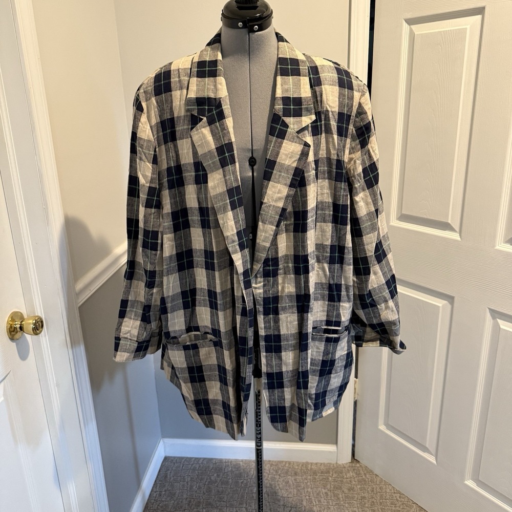 Vintage Requirements Linen-Rayon Plaid Blazer Size 26W